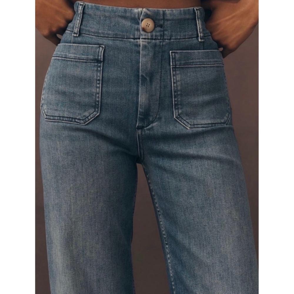 Maeve The Colette Wide Leg Crop Jeans 30 Blue Patch Pocket Boho Preppy - Picture 4 of 13